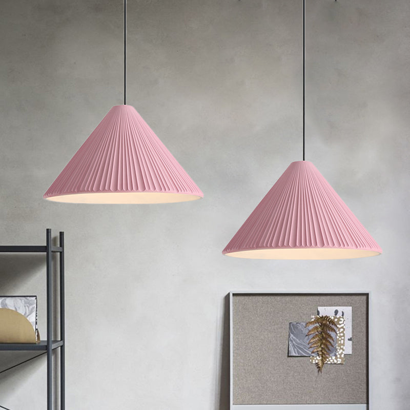 Modern Nordic Style Conic Pendant Light in Blue/Pink/White - Ribbed Design, 12.5"/16.5" Width - Ideal for Bedroom