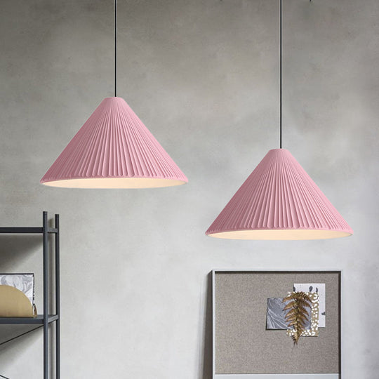 Modern Nordic Style Conic Pendant Light in Blue/Pink/White - Ribbed Design, 12.5"/16.5" Width - Ideal for Bedroom