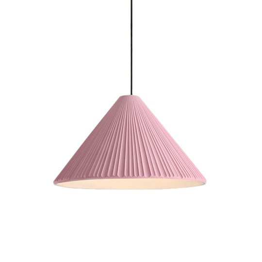 Modern Nordic Style Conic Pendant Light in Blue/Pink/White - Ribbed Design, 12.5"/16.5" Width - Ideal for Bedroom