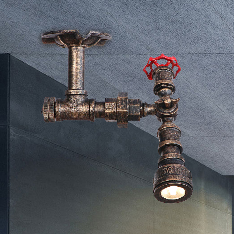 Steampunk Semi-Flush Mount Metal Pipe Light - Indoor Lighting Bronze