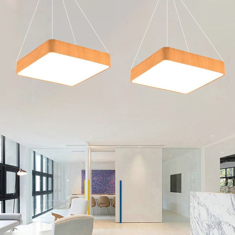 Modern LED Suspension Pendant Lamp Kit – Wooden Square Design in Various Widths (12"/16"/19.5") – Available in White, Warm, or Natural Light
