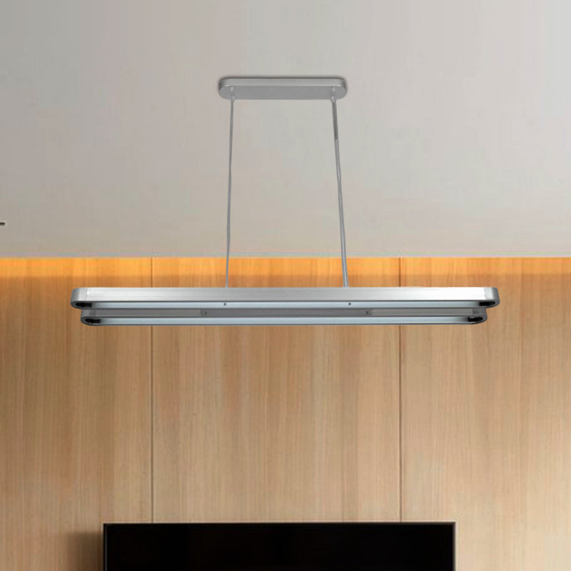 Modern LED Metal Pendant Lamp in Silver with Elongated Oval Shape - Choice of White, Warm, or Natural Light