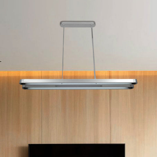 Modern LED Metal Pendant Lamp in Silver with Elongated Oval Shape - Choice of White, Warm, or Natural Light