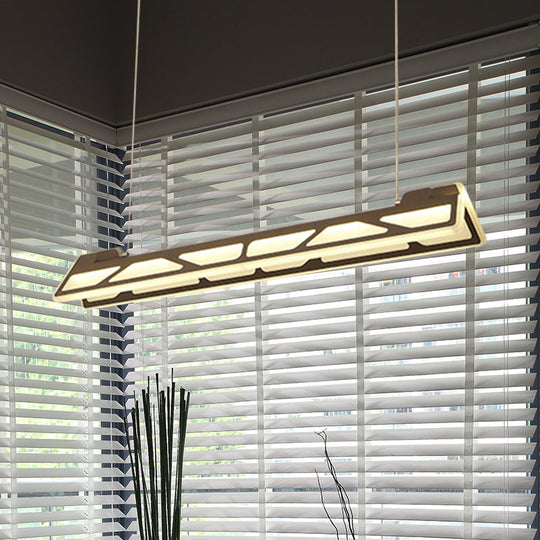 Modern White/Brown Linear Office Pendant Light 31.5 Wide - Acrylic Led Ceiling Fixture Brown