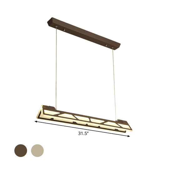 Modern White/Brown Linear Office Pendant Light 31.5 Wide - Acrylic Led Ceiling Fixture