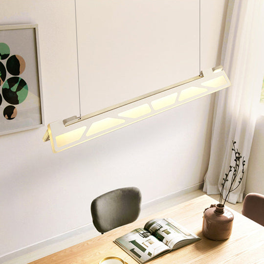 Modern White/Brown Linear Office Pendant Light 31.5 Wide - Acrylic Led Ceiling Fixture