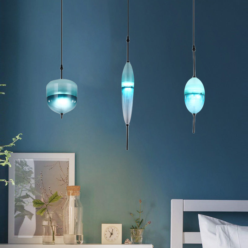 Modernist Blue/White Glass Cluster Pendant Light Fixture - Teardrop/Drum/Cylinder Design 1/3 Lights