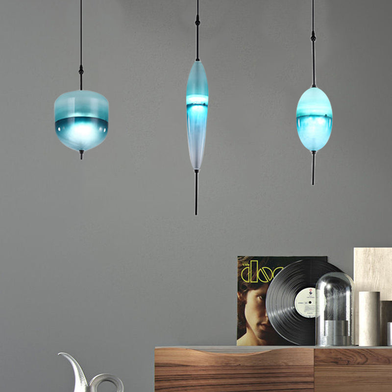 Modernist Blue/White Glass Cluster Pendant Light Fixture - Teardrop/Drum/Cylinder Design 1/3 Lights