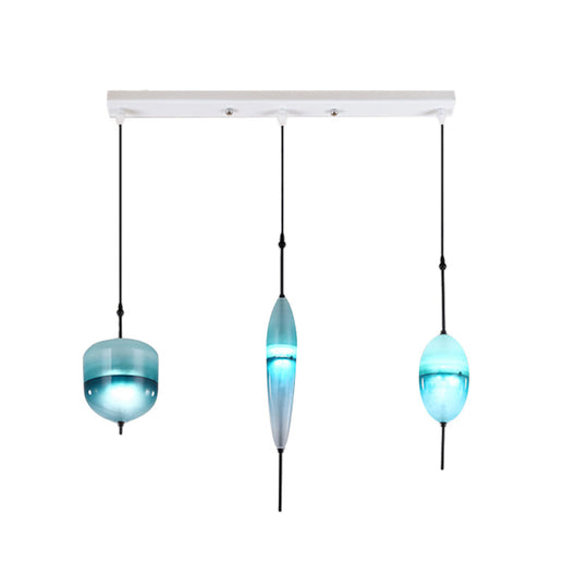 Modern Teardrop/Drum/Cylinder Glass Cluster Pendant Light - Blue/White - 1/3 Lights - Dining Room Hanging Fixture