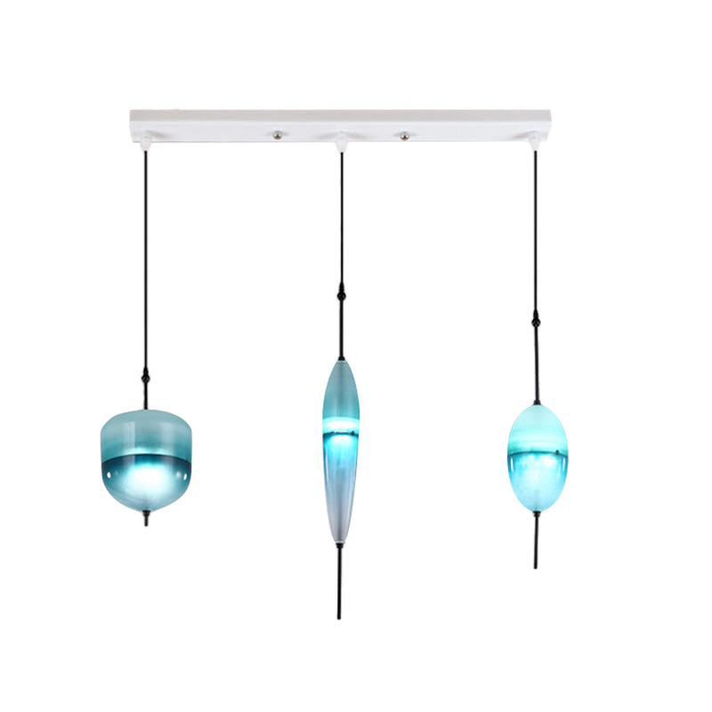 Modernist Blue/White Glass Cluster Pendant Light Fixture - Teardrop/Drum/Cylinder Design 1/3 Lights