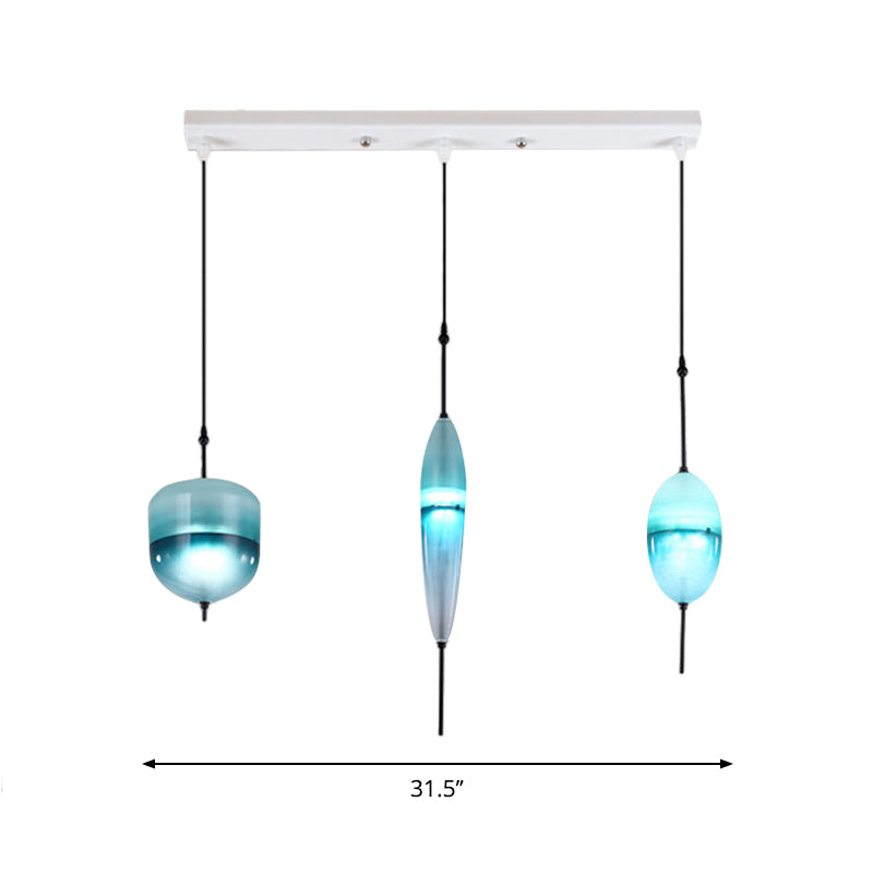 Modern Teardrop/Drum/Cylinder Glass Cluster Pendant Light - Blue/White - 1/3 Lights - Dining Room Hanging Fixture