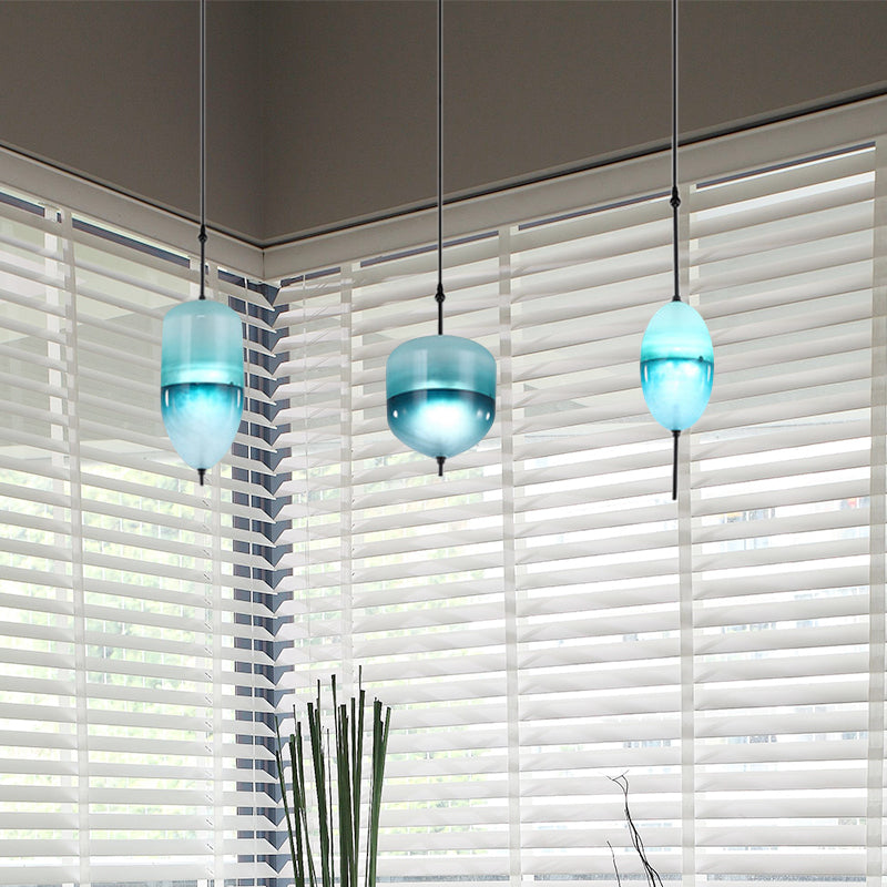 Modern Teardrop/Drum/Cylinder Glass Cluster Pendant Light - Blue/White - 1/3 Lights - Dining Room Hanging Fixture