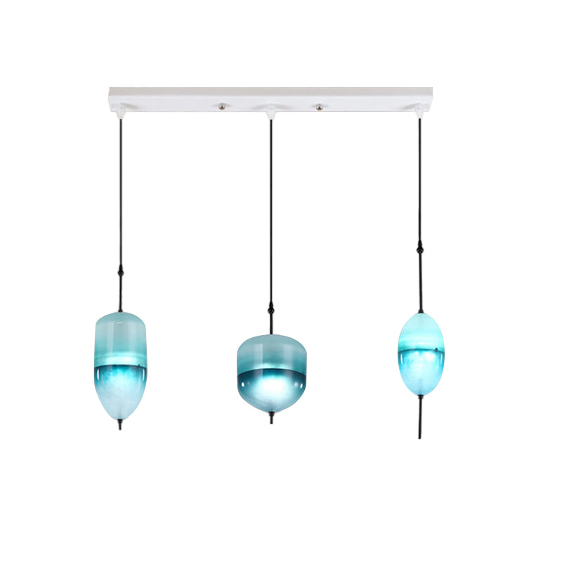 Modern Teardrop/Drum/Cylinder Glass Cluster Pendant Light - Blue/White - 1/3 Lights - Dining Room Hanging Fixture