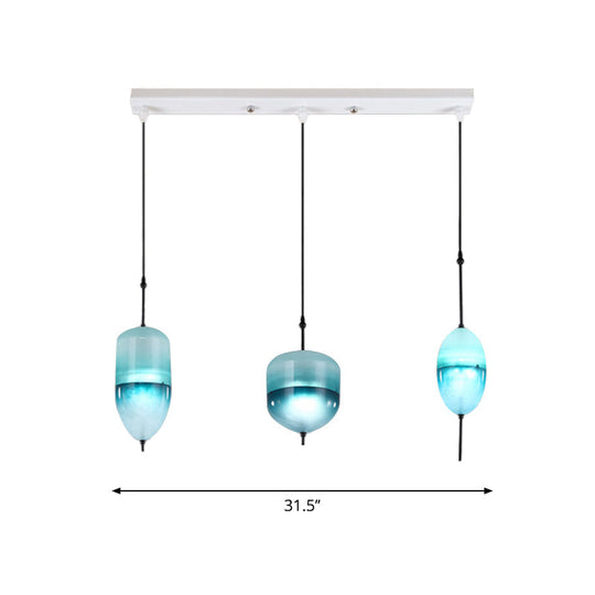 Modernist Blue/White Glass Cluster Pendant Light Fixture - Teardrop/Drum/Cylinder Design 1/3 Lights