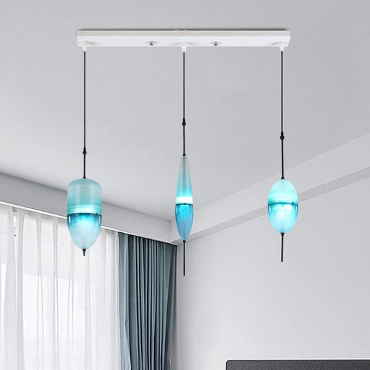 Modern Teardrop/Drum/Cylinder Glass Cluster Pendant Light - Blue/White - 1/3 Lights - Dining Room Hanging Fixture