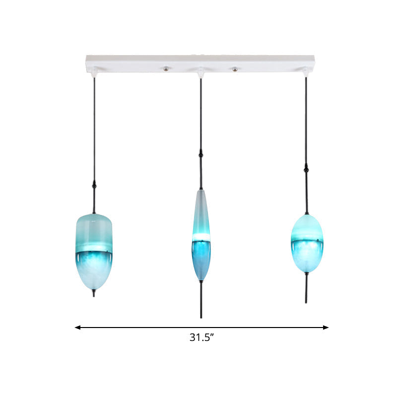 Modern Teardrop/Drum/Cylinder Glass Cluster Pendant Light - Blue/White - 1/3 Lights - Dining Room Hanging Fixture