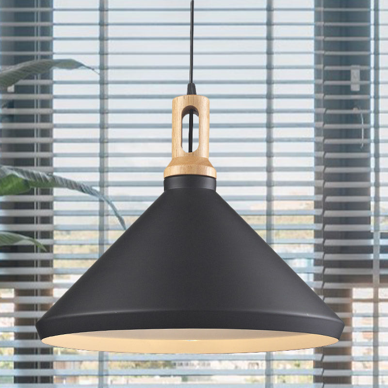 Modern Aluminum Cone/Drum Shade Hanging Ceiling Light - 1 Light Pendant in Black/White