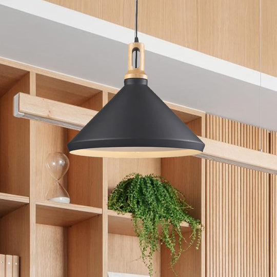 Modern Aluminum Cone/Drum Shade Hanging Ceiling Light - 1 Light Pendant in Black/White