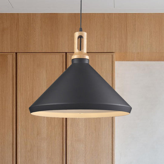 Modern Aluminum Cone/Drum Shade Hanging Ceiling Light - 1 Light Pendant in Black/White