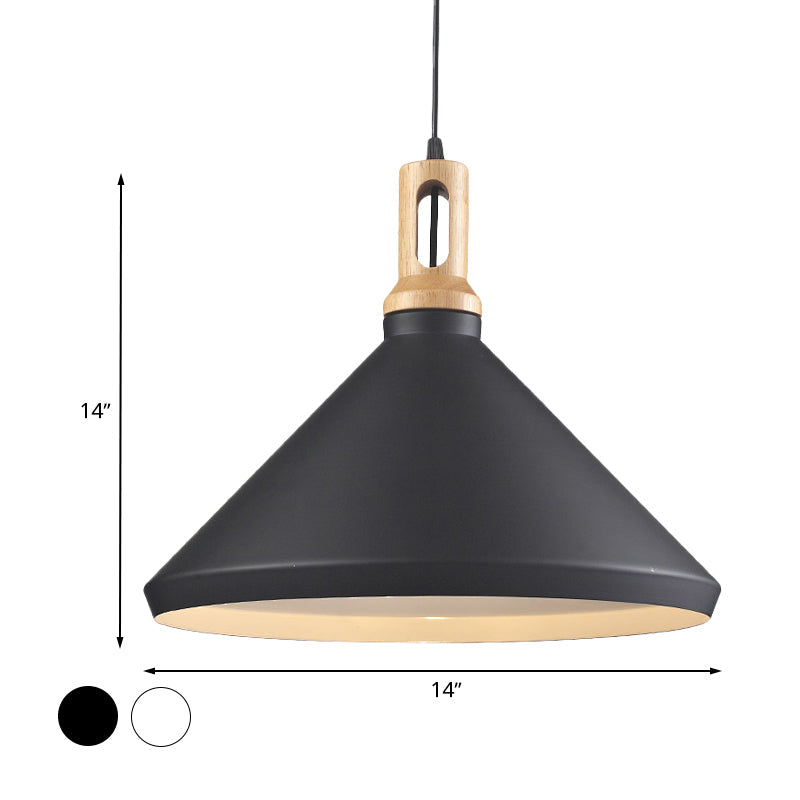 Plafonnier suspendu moderne en aluminium avec abat-jour conique/tambour - Suspension à 1 lampe en noir/blanc