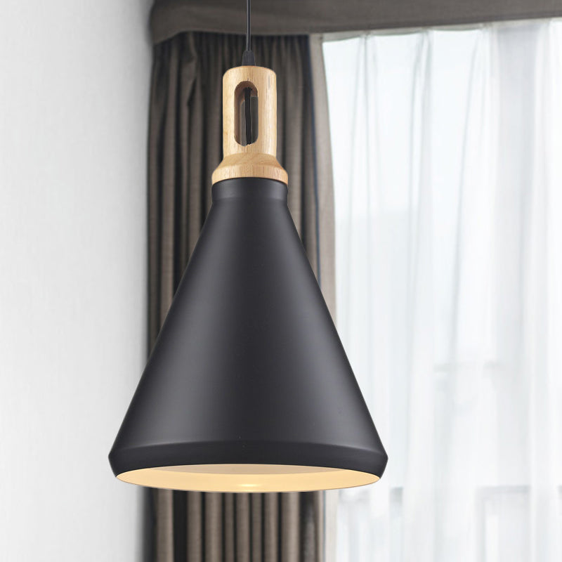 Modern Aluminum Cone/Drum Shade Hanging Ceiling Light - 1 Light Pendant in Black/White