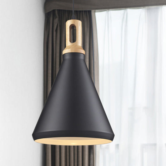 Modern Aluminum Cone/Drum Shade Hanging Ceiling Light - 1 Light Pendant in Black/White