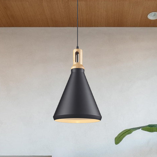 Modern Aluminum Cone/Drum Shade Hanging Ceiling Light - 1 Light Pendant in Black/White