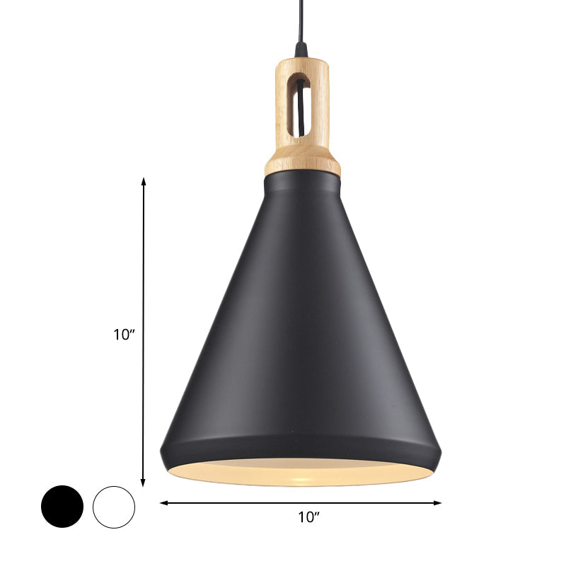 Modern Aluminum Cone/Drum Shade Hanging Ceiling Light - 1 Light Pendant in Black/White