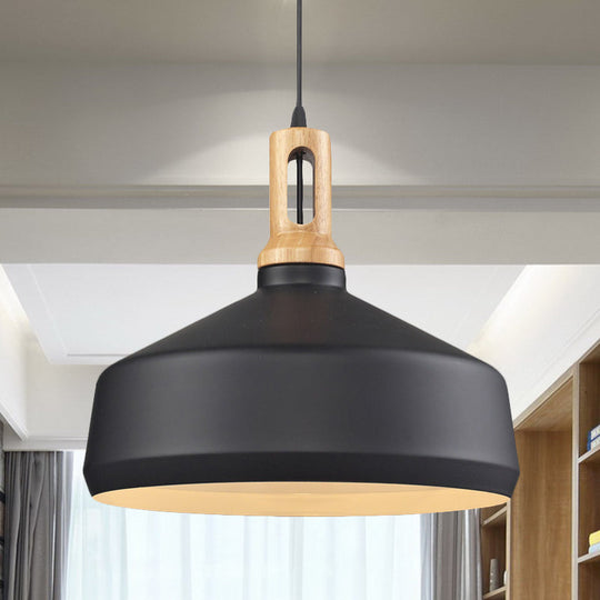 Modern Aluminum Cone/Drum Shade Hanging Ceiling Light - 1 Light Pendant in Black/White