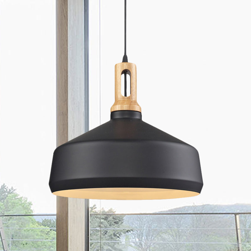 Modern Aluminum Cone/Drum Shade Hanging Ceiling Light - 1 Light Pendant in Black/White