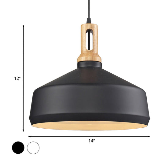 Modern Aluminum Cone/Drum Shade Hanging Ceiling Light - 1 Light Pendant in Black/White