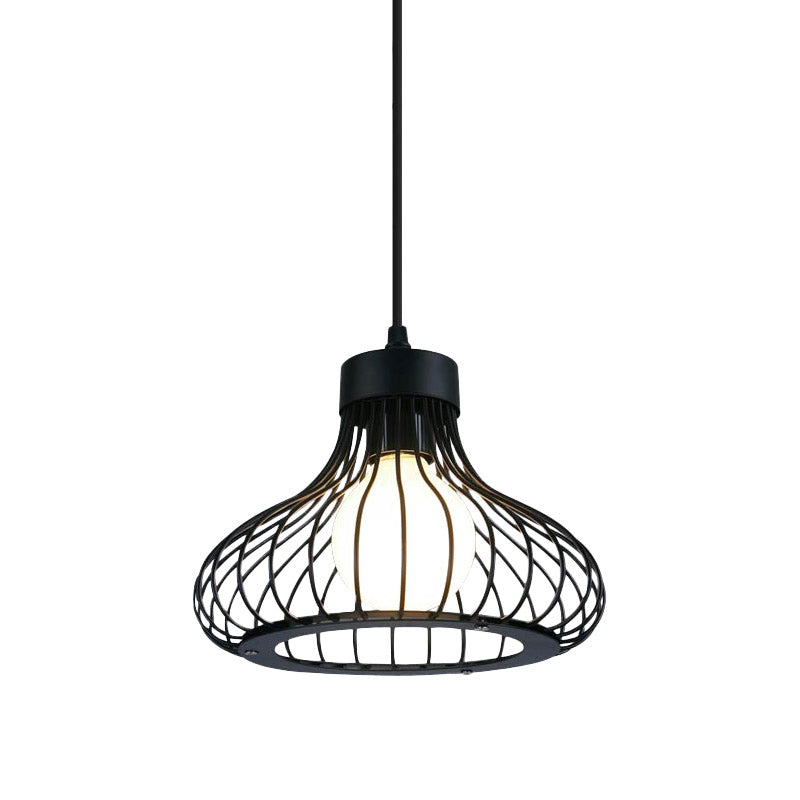 Retro Black Metal Pendant Light With Wire Cage - Perfect For Kitchen
