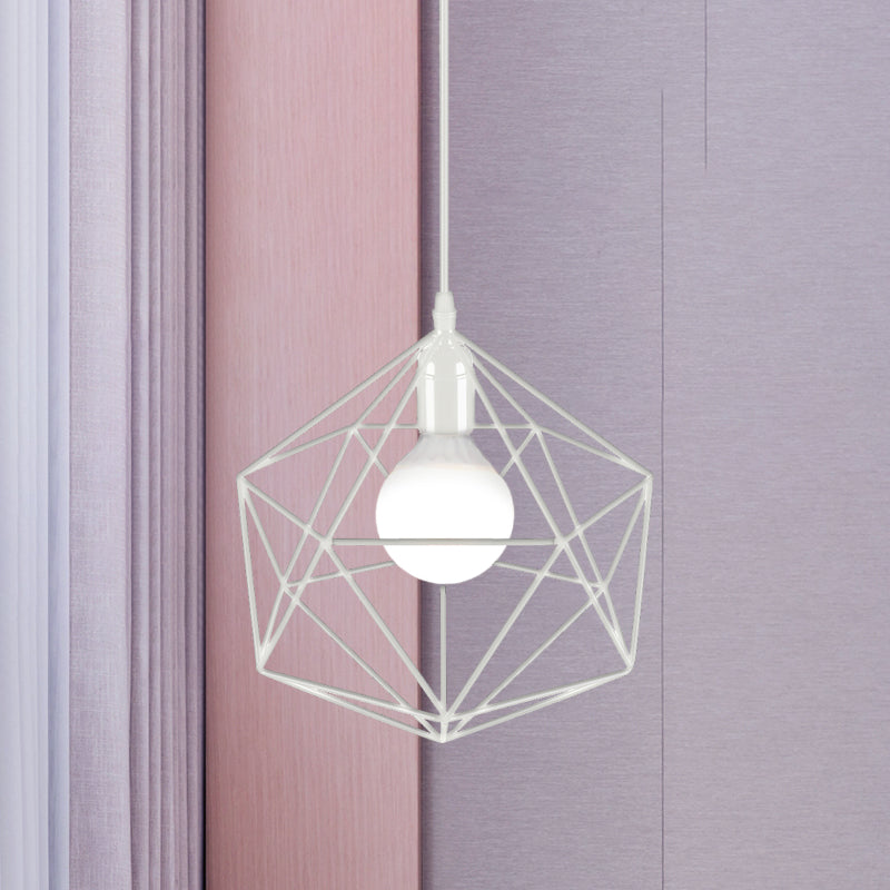 Industrial Geometric Metal Pendant Light - 1 Black/White 7/8.5/11 W For Living Room