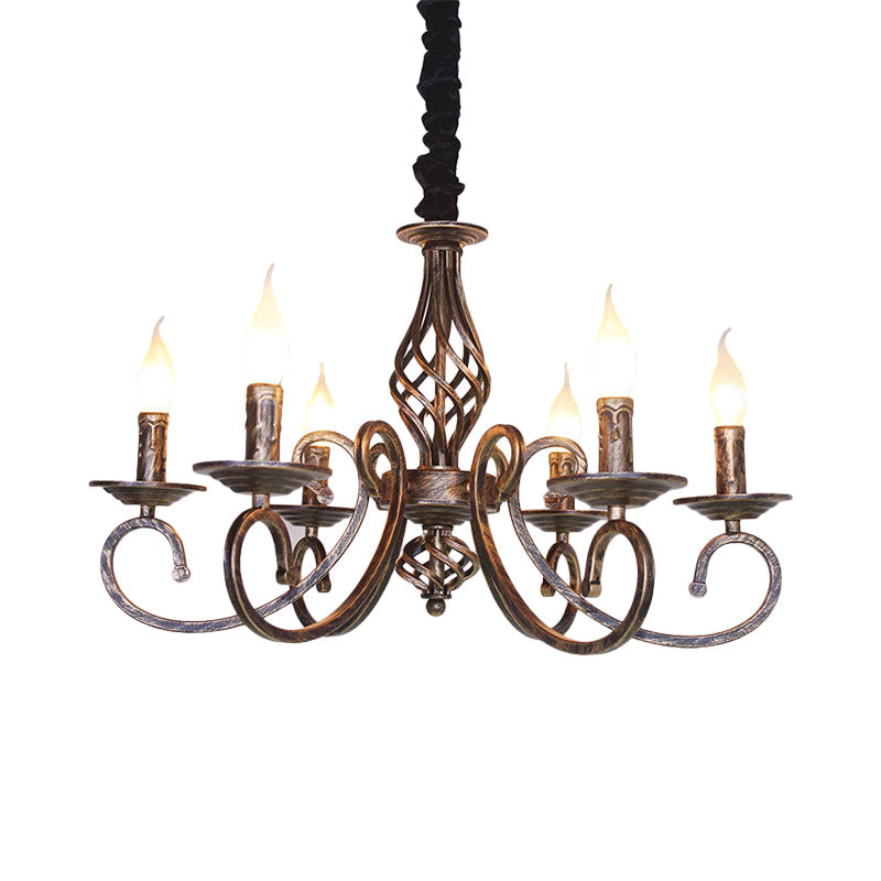 Vintage Stylish Chandelier Lamp with 6 Bulbs, Wrought Iron Hanging Lighting in Bronze