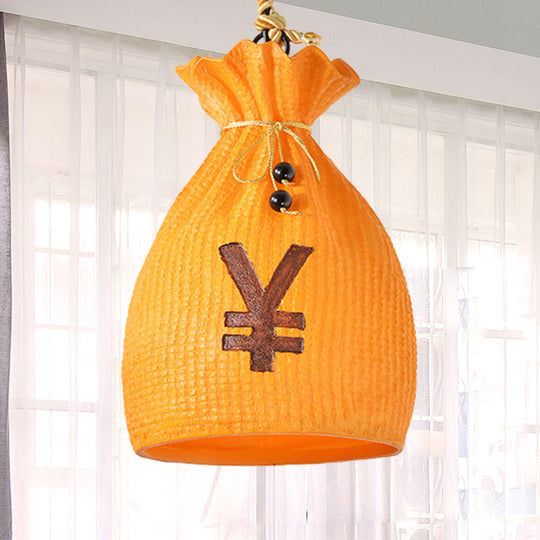 Rustic Industrial Pendant Light With Sack Design - 1 Hanging Ceiling Lamp In Orange