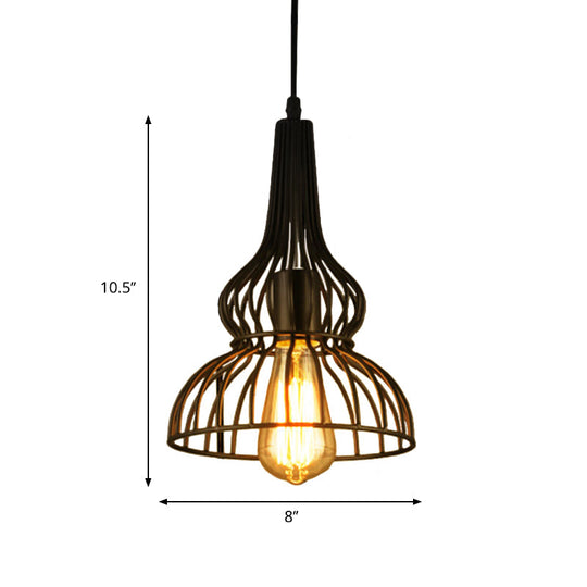 Rustic Black Gourd Pendant Lamp Stylish Loft Metal Hanging Light For Restaurants (1 Light)