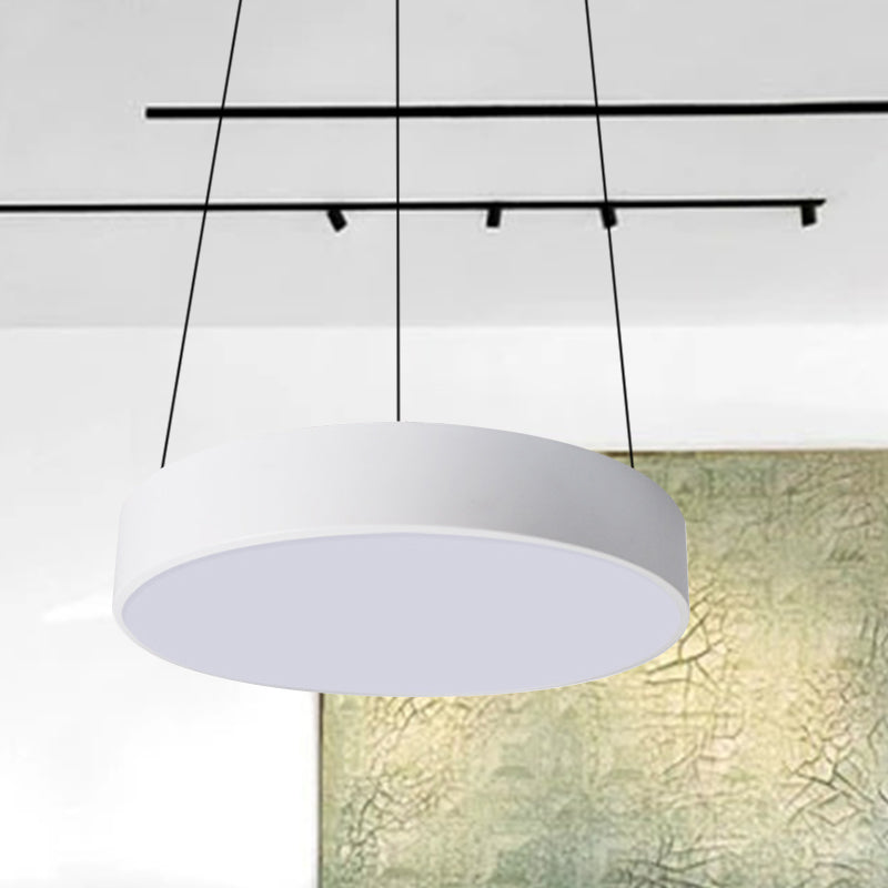 Modern Metal Drum Pendant Light With Led In White/Black Finish Available 3 Sizes