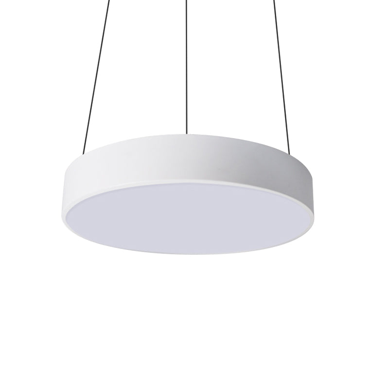 Suspension à tambour en métal à LED contemporaine : 12"/18"/23,5" de large, plafonnier blanc/noir avec lumière blanche/chaude