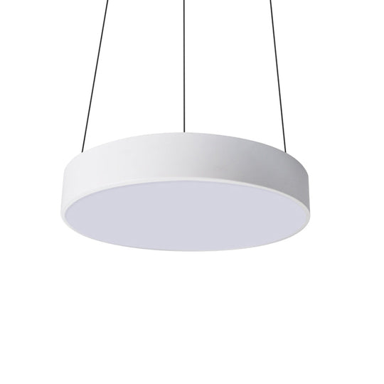 Suspension à tambour en métal à LED contemporaine : 12"/18"/23,5" de large, plafonnier blanc/noir avec lumière blanche/chaude