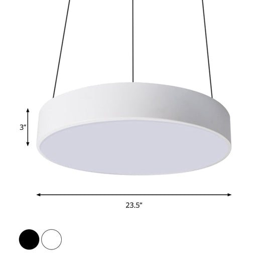 Suspension à tambour en métal à LED contemporaine : 12"/18"/23,5" de large, plafonnier blanc/noir avec lumière blanche/chaude