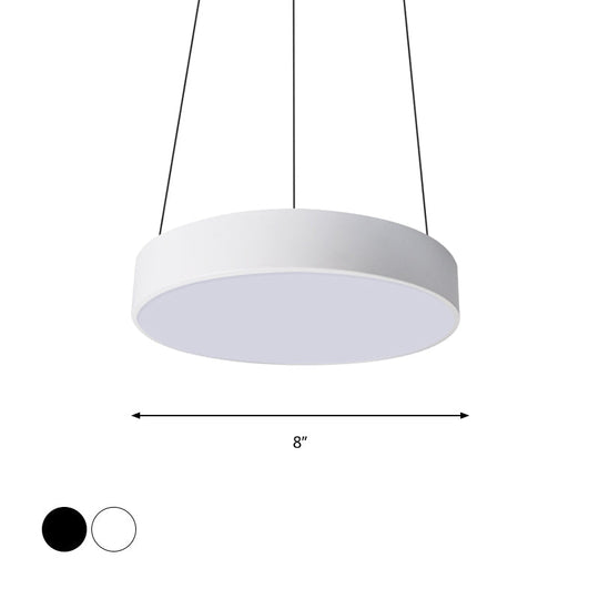 Suspension à tambour en métal à LED contemporaine : 12"/18"/23,5" de large, plafonnier blanc/noir avec lumière blanche/chaude