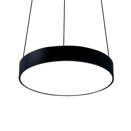 Suspension à tambour en métal à LED contemporaine : 12"/18"/23,5" de large, plafonnier blanc/noir avec lumière blanche/chaude