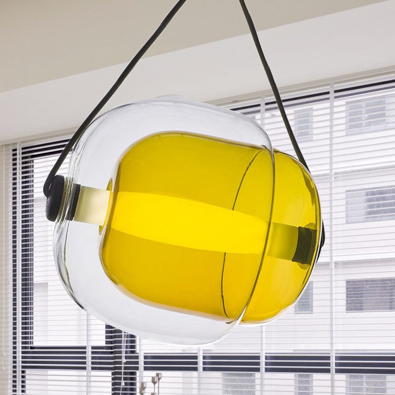 Janine - Lampe suspendue moderne en forme de bonbon Lampe de plafond suspendue moderne à 1 lumière en verre transparent à LED en gris/jaune/violet avec cordon