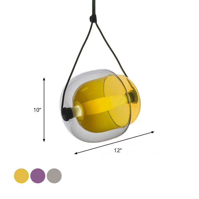 Janine - Lampe suspendue moderne en forme de bonbon Lampe de plafond suspendue moderne à 1 lumière en verre transparent à LED en gris/jaune/violet avec cordon