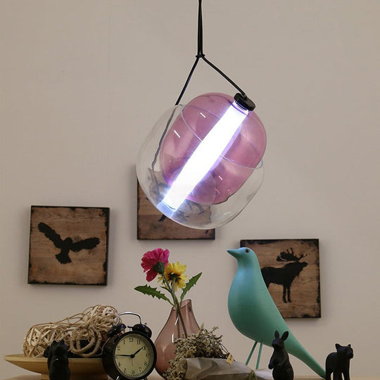 Janine - Lampe suspendue moderne en forme de bonbon Lampe de plafond suspendue moderne à 1 lumière en verre transparent à LED en gris/jaune/violet avec cordon