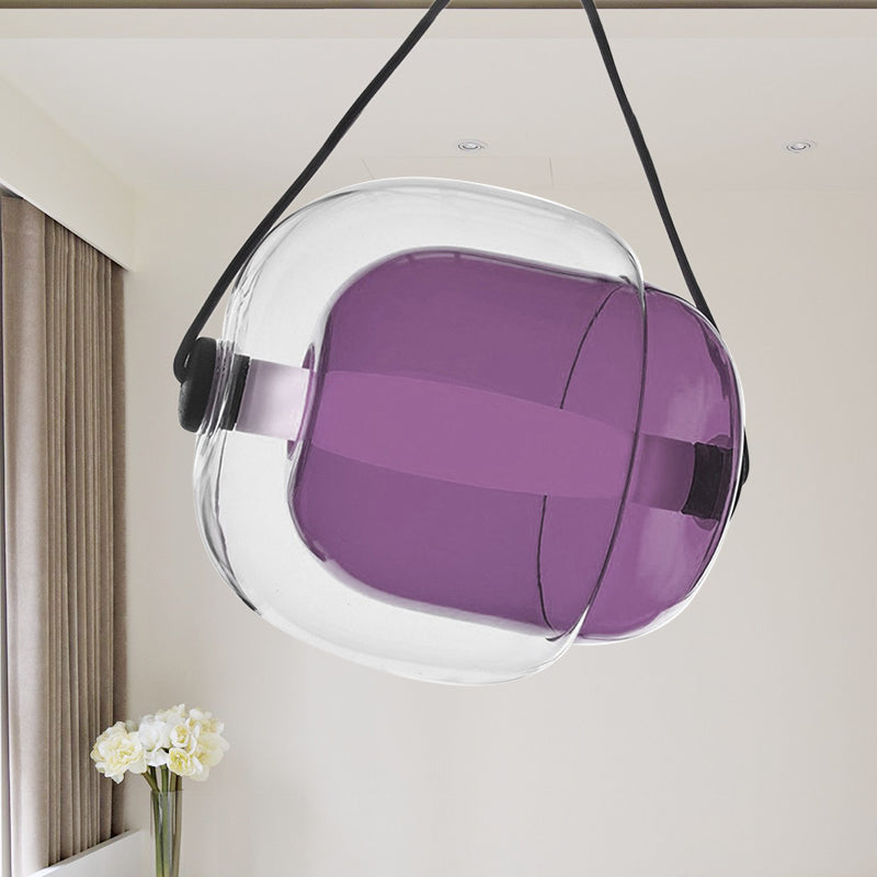Janine - Lampe suspendue moderne en forme de bonbon Lampe de plafond suspendue moderne à 1 lumière en verre transparent à LED en gris/jaune/violet avec cordon