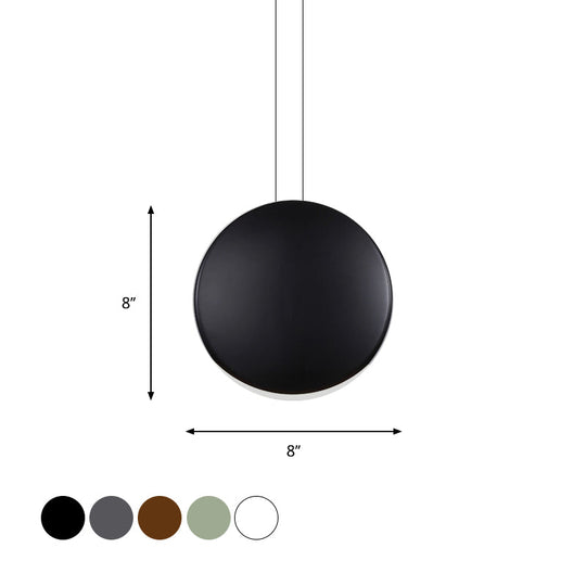 Nordic Metal Pendant Ceiling Light - 6"/8" Round LED Lamp in Black/White/Grey and Warm/White Light