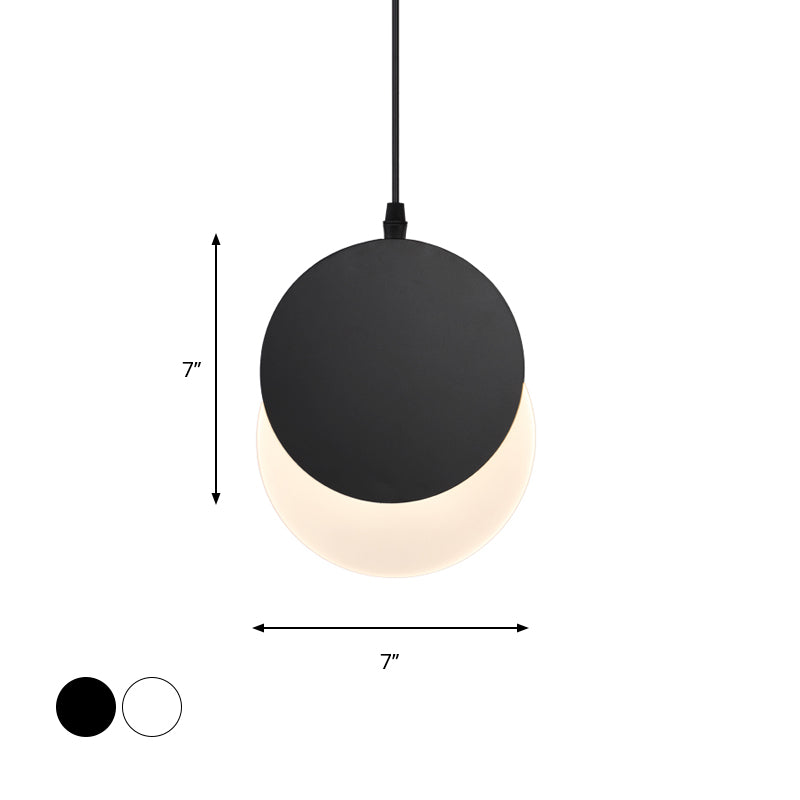 Rotatable LED Pendant Hanging Lamp with Acrylic Shade in Warm/White Light, 7"/11"W - Black/White Modern Design