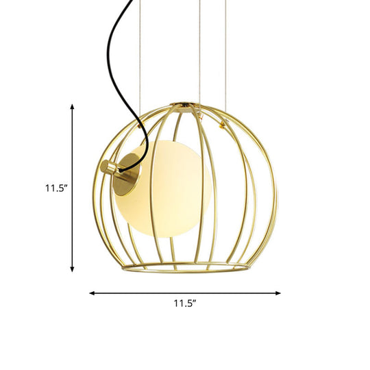Gold Wire Cage Pendant Light - Simple Metal Style For Dining Room (1-Light)