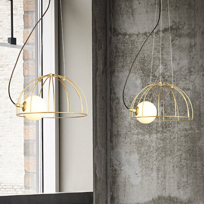 Gold Wire Cage Pendant Light - Simple Metal Style For Dining Room (1-Light)